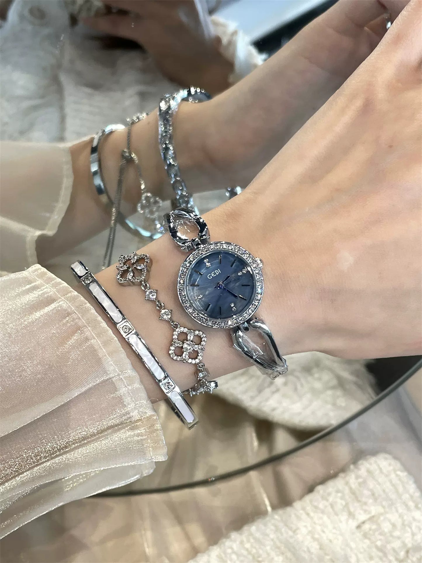Crystal-Embellished Women’s Watch with Iridescent Dial