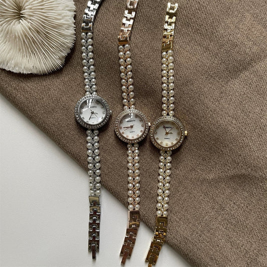 Elegant Pearl-Embellished Women’s Watch Trio